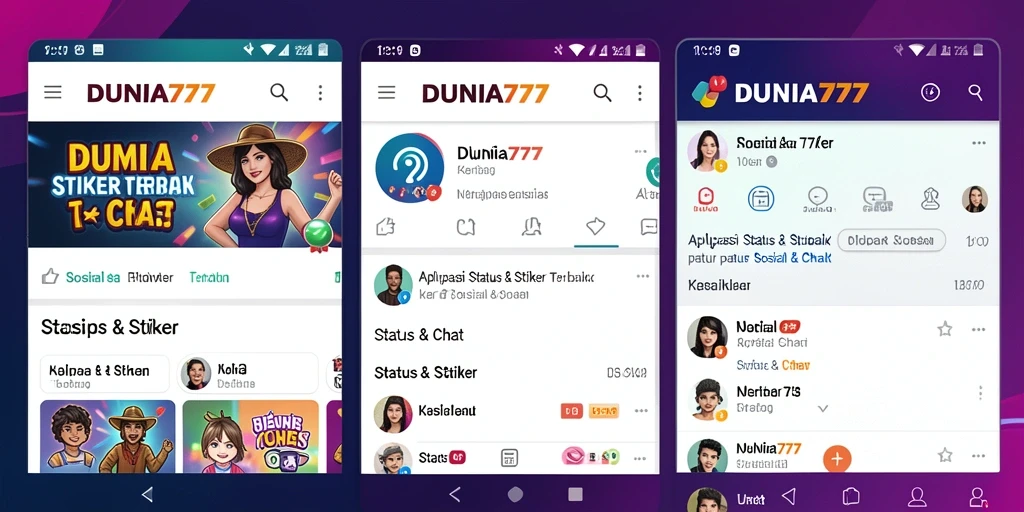 Tampilan antarmuka DUNIA777 dengan beragam stiker menarik.