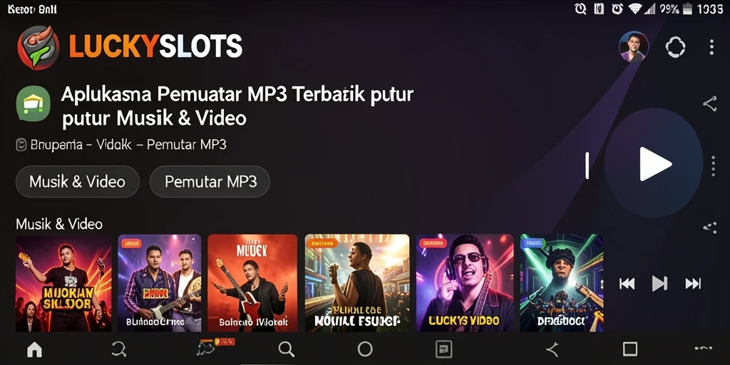 Tampilan antarmuka LUCKYSLOTS saat memutar musik MP3.