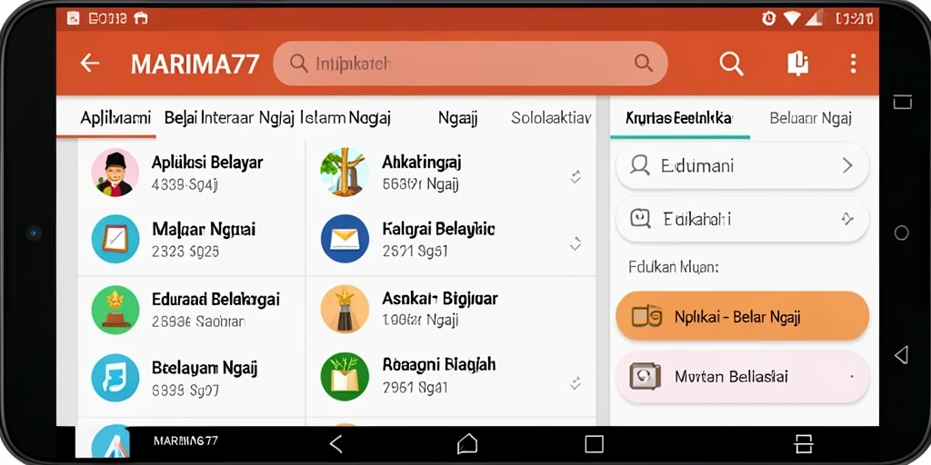Tampilan aplikasi MARIMA77 yang menampilkan fitur Belajar Ngaji.