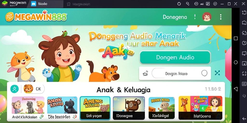 Tampilan antarmuka aplikasi MEGAWIN888 yang menarik dan ramah anak.