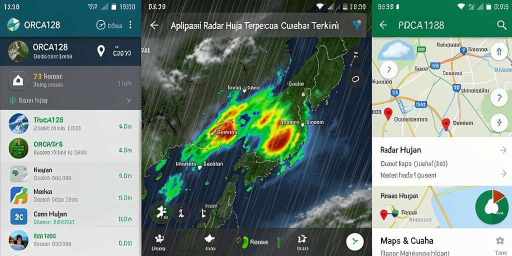 Antarmuka pengguna aplikasi ORCA128 dengan fitur Radar Hujan yang jelas.