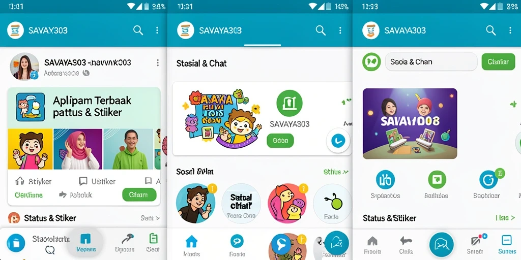 Tampilan aplikasi SAVAYA303 dengan berbagai pilihan stiker.